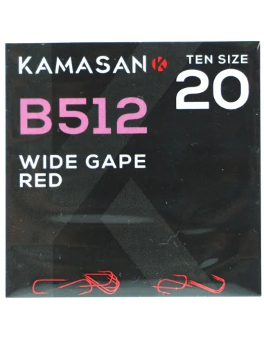 Kamasan B512 Ganci spinati rossi a bocca larga - Dimensioni